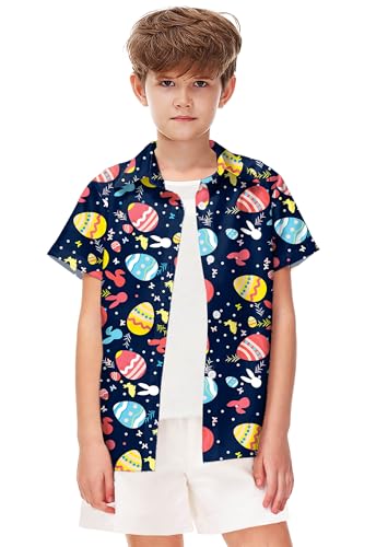 Image of Remimi Unisex Kids 4th of July Button Up Shirt Boys American Flag Print Hawaiian Beach Short Sleeve Tops 5-14 Years