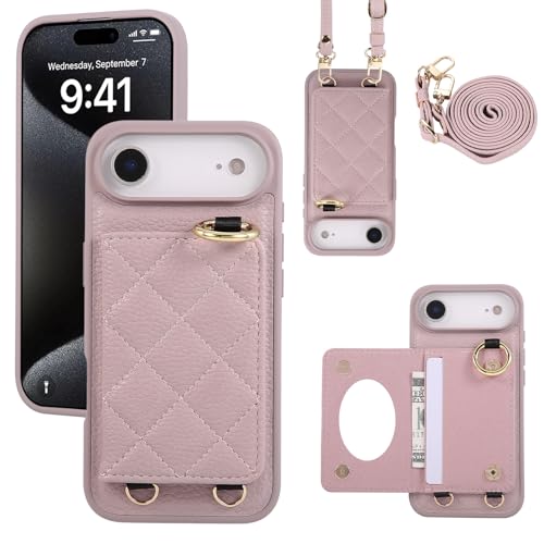 Coque iPhone 17 Air violette avec miroir de maquillage et anneau intégré