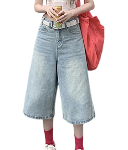 ORANDESIGNE Mujer Pantalones Cortos Vaqueros Cintura Alta Verano Harajuku Bermudas Shorts Y2k Pantalones Anchos Pantalones Cortos Streetwear H Azul XS