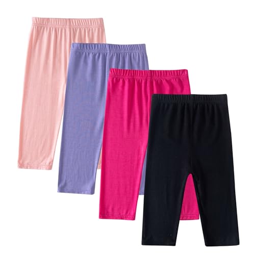 4-Pack Girls Modal Capris Leggings 3/4 Lenght Basic Solid Elastic Waist Casual Pants for Kids 2-13 Years