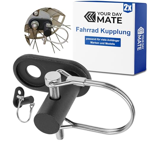 Fahrradanhänger Kupplung, 2 Sets, Schwarz, mit Sicherheitssplint, passend für viele Anhänger Marken und Modelle, Fahrradkupplung Hänger, Adapter hinten Deichsel Hinterrad, Fahrrad Anhängerkupplung