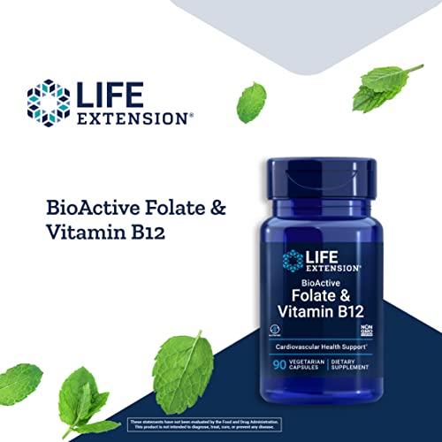 Life Extension Bioactive Folate & Vitamin B12 – For Heart, Brain & Gi Tract Health – Promotes Nerve Cell Growth, Cognition & Metabolism - Gluten-Free, Non-Gmo– 90 Vegetarian Capsules #TOP1