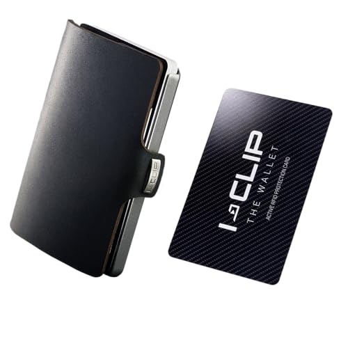 I-CLIP Minimalist leather wallet for cash and cards with Active RFID Card