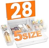 A-LuGei【Kristallklar】 28er Schubladen Organizer,【Upgrade auf 5 Größen】 Schminktisch Organizer Schublade Make Up Organiser Bad Drawer Ordnungsboxen für Schminktisch, Makeup, Büro, Badezimmer,Küchen
