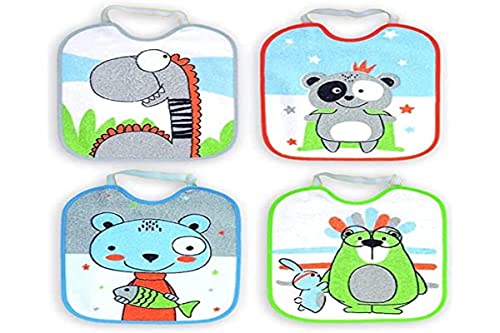 Ti TIN Pack of 4 Waterproof Baby Bibs with Rubber Closure, 90% Cotton, 10% Polyester with Vinyl Lining