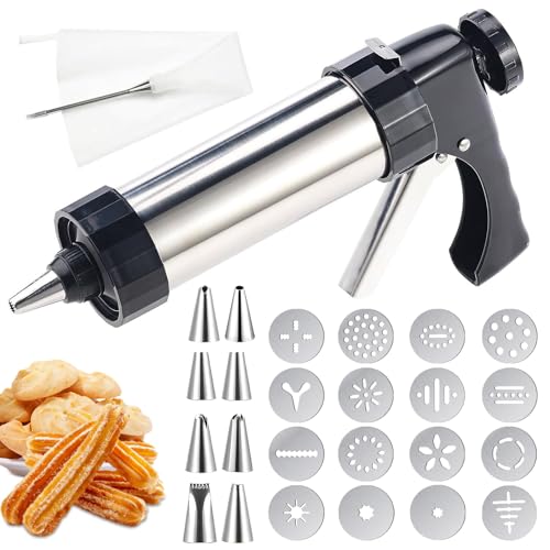 Homethrive Gebäckpresse für Spritzgebäck Edelstahl Kekspress Spritzgebäck Presse mit 16 Schablonen,8 Tüllen,Spritzbeutel und Reinigungsbürste Teigspritze Plätzchenpresse für Kuchen Kekse Churros Homethrive Gebäckpresse für Spritzgebäck Edelstahl Kekspress Spritzgebäck Presse mit 16 Schablonen,8 Tüllen,Spritzbeutel und Reinigungsbürste Teigspritze Plätzchenpresse für Kuchen Kekse Churros