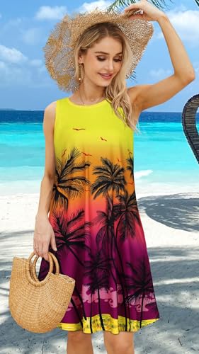 Image of elescat Women's Summer Dresses 2026 Beach Casual Sleeveless Floral Print Tank Loose Sundress with Pocket