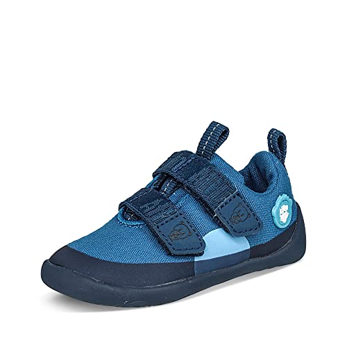 Affenzahn Barfußschuh Baumwolle Lucky mit Klettverschluss Vegan rutschfest Flexibel Reflektierend für den Sommer in Größe 21-32 Bär - Blau 26