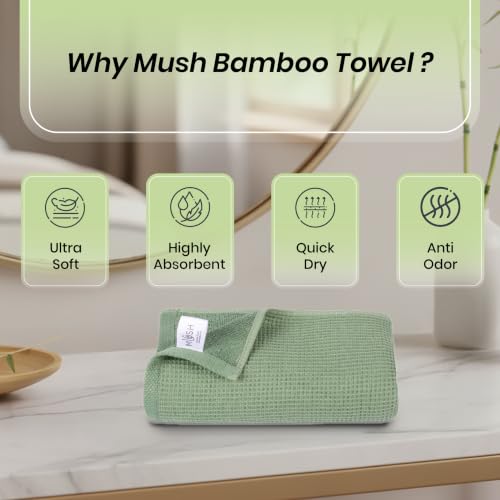 Image of Mush Bamboo Dual Texture Waffle Terry Hand Towel Set of 2 | Ultra Soft, Highly Absorbent, Quick Dry | Hand Towels for Bathroom, Gym & Travel (40x60 cm, 450 GSM) Olive Green
