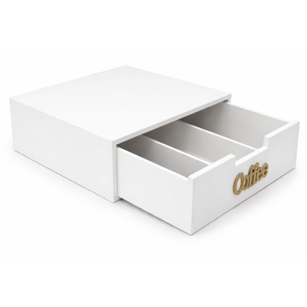 Porta Cialde e Capsule in Bambù con Cassetto (3 Scomparti) Organizer elegante per cialde, capsule e tisane, scritta nera e scritta oro (scritta oro)
