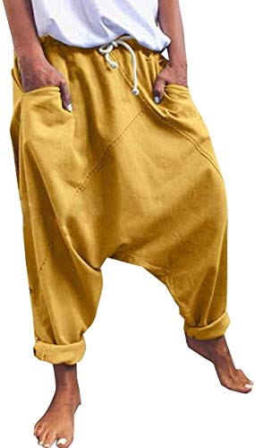 Calça feminina SELX grande elástica confortável harém super calça ioga modal pilates, Amarelo, Small