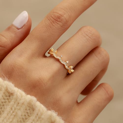 SUYACS Princess Crown Rings for Women 14K Gold Plated Cubic Zirconia Crown Tiara Wedding Band Ring Stackable Queen Statement Ring Jewelry Birthday Wedding Gifts to Daughter Sister3