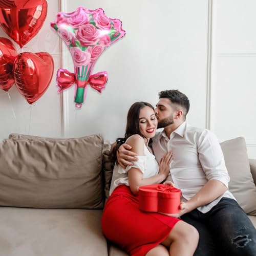 Image of Rozi Decoration Rose Bouquet Shape Foil Balloon for Birthday Decoration, Flower Theme Balloon for Anniversary, Romantic Celebration, Surprise Decor and Special Occasion Setup 1 Pcs