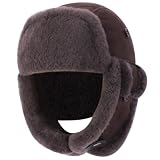 Harssidanzar Aviator Hat for Men Women Genuine Sheepskin Shearling Leather Winter Warm Trapper Hat CU603US, Brown, Size X-Large