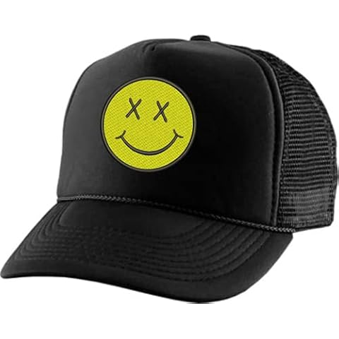 ALLNTRENDS Adult Trucker Hat Smile Face Embroidered Baseball Cap Adjustable Snapback (Black) Cover
