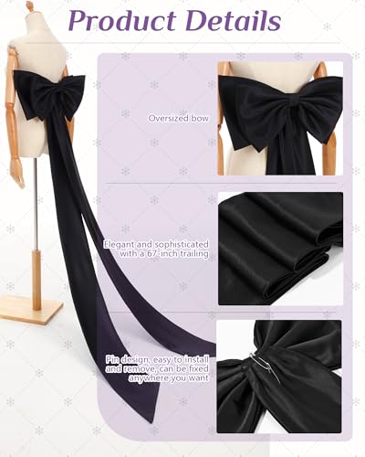 Chuarry Extra Long 67" Satin Big Bow Detachable Train Removable Sweep Train Waist Sash Belt for Bride Formal Wedding Dress3