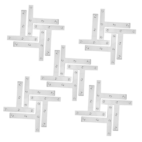 MOBUTOFU 20pcs T Type Flat Corner Brace Plates Stainless Steel Thickened Repair Brackets 80mm T Shape Joining Connectors for Industrial Frame Fixing and Mending