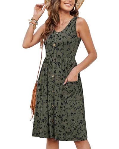 Image of MOLERANI Women Summer Dresses Sleeveless Casual Loose Swing Button Down Midi Dress with Pockets