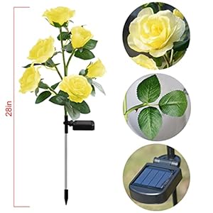 Upgraded 6 flowerssolar powered artificial rose flower lightswaterproof outdoor garden accent lighting for summer country field yard pathway balcony memorial cemetery gravesite decorations yellow  urban country home decor