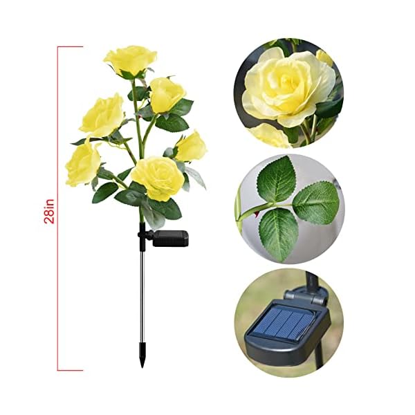 Upgraded 6 flowerssolar powered artificial rose flower lightswaterproof outdoor garden accent lighting for summer country field yard pathway balcony memorial cemetery gravesite decorations yellow  urban country home decor