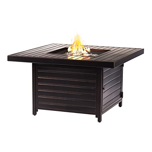 Image of Square 42 in. x 42 in. Aluminum Propane Fire Pit Table with Glass Beads, Two Covers, Lid, 57,000 BTUs in Copper Finish