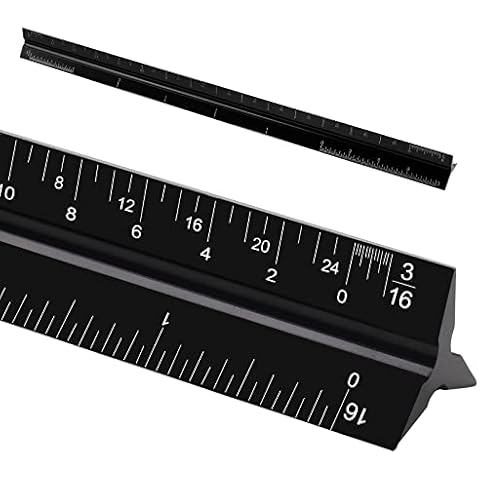 12" Architectural Scale Ruler, Aluminum Scale, Triangular Ruler, Scale Ruler for Blueprint Imperial Measurements for Architects Engineering Artists, Draftsman Drawing, Laser-Etched Markings.(Black) Cover