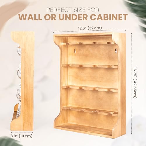 Image of Byers Choice TX Pine Wooden Spice Rack Organizer- Antique Spice Jar Rack for Kitchen Pantry, Cupboard or Wall Mount -Apothecary Cabinet