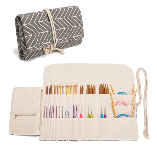 Teamoy Knitting Needles Holder Case(up to 11 Inches), Rolling Organizer for Straight and Circular Knitting Needles, Crochet Hooks and Accessories, Arrow - NO Accessories Included