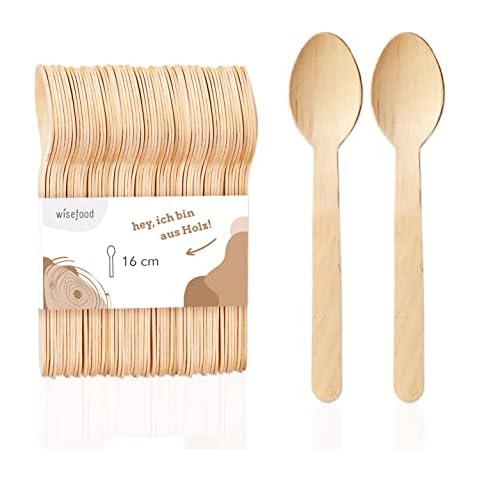 wisefood Einweglöffel aus Birkenholz, Einweg Holzlöffel 16cm flach, Biologisch abbaubares Einwegbesteck, Natürlich, stabil, umweltfreundlich (100 Stück) Cover