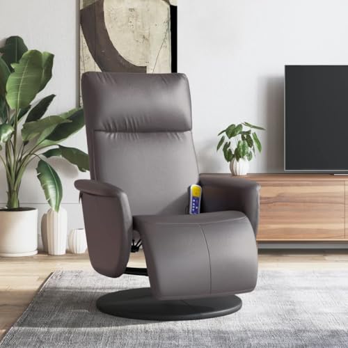 PHGTYUK Massagesessel mit Fußteil Grau Kunstleder und 6 Massagepunkten Vibrationssessel für gezielte Entspannung mit Verstellbarer Rückenlehne