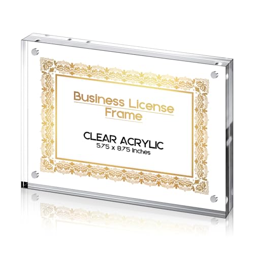 Vowcarol 8.5 x 5.5 Clear Acrylic Business License Frame Magnetic Certificate Display Stand Tabletop Picture Frame