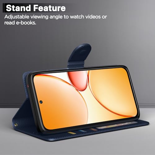 Image of Amazon Basics Flip Cover for Realme Narzo 90X 5G / Realme C85 5G / Realme 15X 5G Leather Finish | Wallet Stand and Shock Proof | Inside TPU with Card Pockets | Complete Protection Flip Case (Blue)