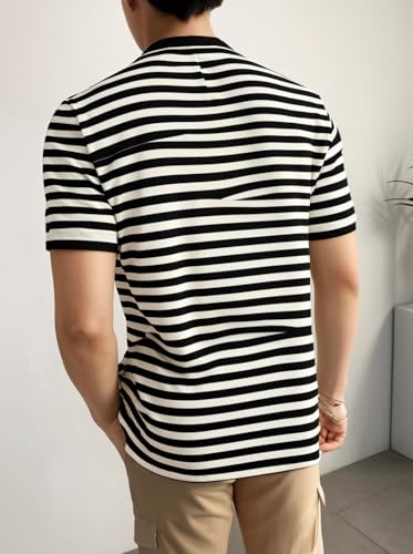 Image of Mack Jonney Men's Striped Cotton Rich Collar Neck T Shirt | Collar Tshirts | Half Sleeves | Striped-Regular Fit-MM485-nw