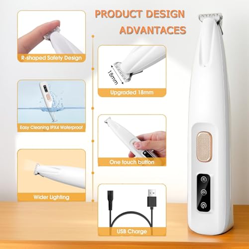 1PC Dog Paw Trimmer with LED Light,35dB Low Noise Precision Pet Paw Trimmer for Dogs Cats Grooming Clippers,Safety Electric Paw Hair Trimmer for Paws,Ears,Rump,Face,Eyes,Dog - Image 6