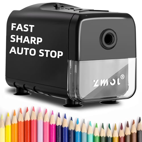 Zmol Electric Pencil Sharpeners,Heavy Duty Classroom Sharpeners for Colored Pencil,Auto Stop/ 3 Modes to Choose/Super Sharp&Fast/Safe to Kids Automatic Sharpener (Black)