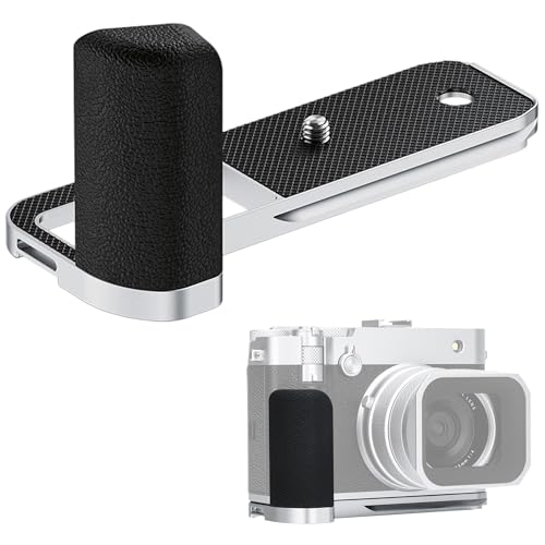 GFX 100RF Hand Grip Handgrip for Fujifilm Fuji GFX100RF Camera, Metal GFX100 RF L Bracket Holder with Built-in Arca Quick Release Plate & Battery Compartment Opening Anti-Slip Microfiber Pads - Silver