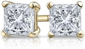 1 Carat GIA Certified Solitaire Diamond Stud Earrings Princess Cut 4 Prong Push Back (D-E Color, VVS1-VVS2 Clarity)