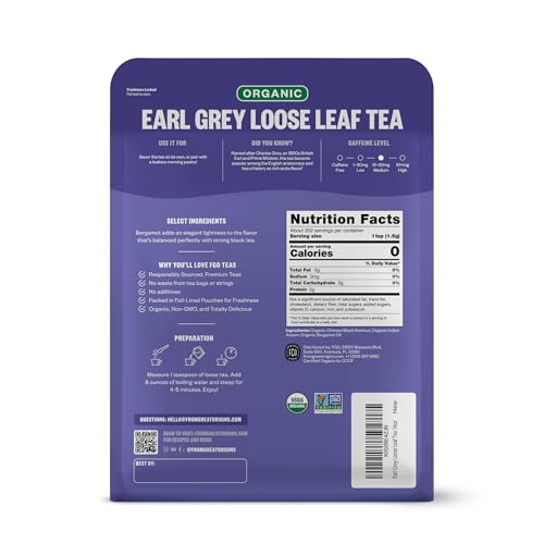Image of FGO Organic Earl Grey Black Tea, 16 Ounce Loose Leaf Bulk Resealable Bag, 16oz, Packaging May Vary (Pack of 1)