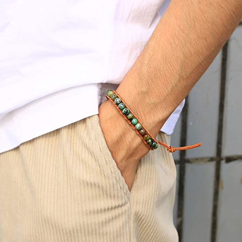 Image of KELITCH Turquoise Beaded Wrap Bracelets Bangle Handmade Charm Chain Strand Bracelet For Women