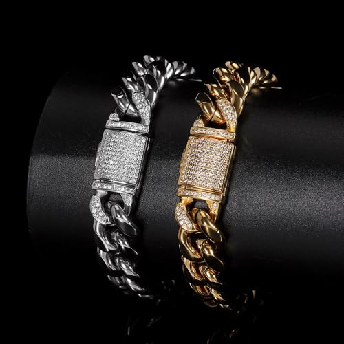 14K Gold Hip-Hop Men's Bracelet with 12mm Cuban Chain, Real Gold Inlaid Moissanite, Flip Clasp, Luxurious and Stylish3