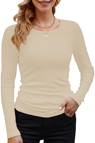 DUOEASE Langarmshirt Damen Rundhal Pullover Elegant Langarm Oberteile Rippshirt Tshirts Basic Tops