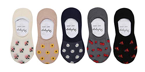 STYLEGAGA Women no show Non Slip liner socks animal floral mesh cotton casual fake socks (Shoe Size : US 5.5-8, Mesh Floral - 5 Pair)