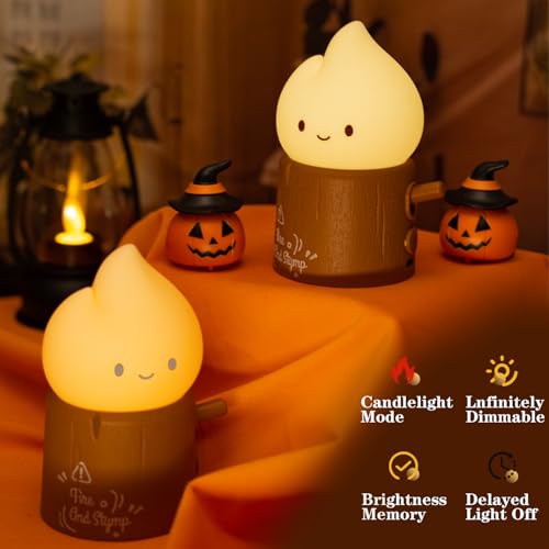 Image of Cute Flameless Candles Lamp, Torch Stump Night Light, LED Tea Lights Candles Rechargeable Dimmable Timmer Lamp,Suitable for Kids lamp Bedroom,Outdoor,Camp,Gift (Tree Stump Fire)