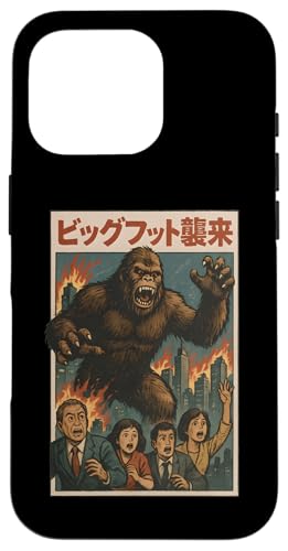 Retro Japonés Bigfoot Attack Gráfico Urbano Monster Vintage Carcasa para iPhone 16 Pro
