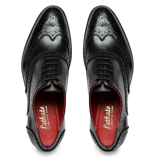 Image of Lethato Wingtip Brogue Oxford Handcrafted Men's Genuine Leather Lace up Dress Shoes