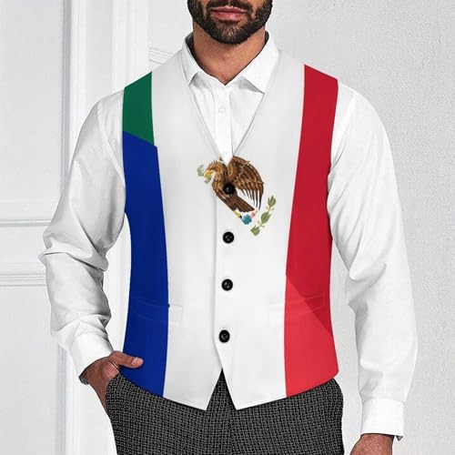 France And Mexican Flag Suit Vest for Men Slim Fit Tuxedo Waistcoat Button Down V Neck Business Dress Coat4