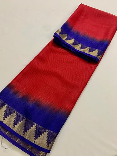 Image of Women's Bhagalpuri Pure Kota Doria Silk Net Saree With Temple Zari Border and Running Blouse Piece