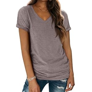 ATHMILE T Shirts Short Sleeve V Neck Tees for Women Fashion Tops Trendy Lightweight Casual Summer Outfits Clothes 2025 Beach