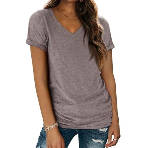 ATHMILE T Shirts Short Sleeve V Neck Tees for Women Fashion Tops Trendy Lightweight Casual Summer Outfits Clothes 2025 Beach