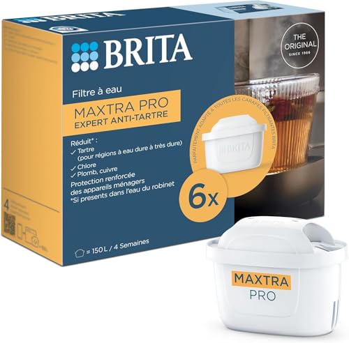 BRITA Cartouche Filtre à eau MAXTRA PRO Expert anti-tartre Pack de 6 - Réduction* renforcée du tartre/calcaire - Révèle les saveurs de vos boissons chaudes